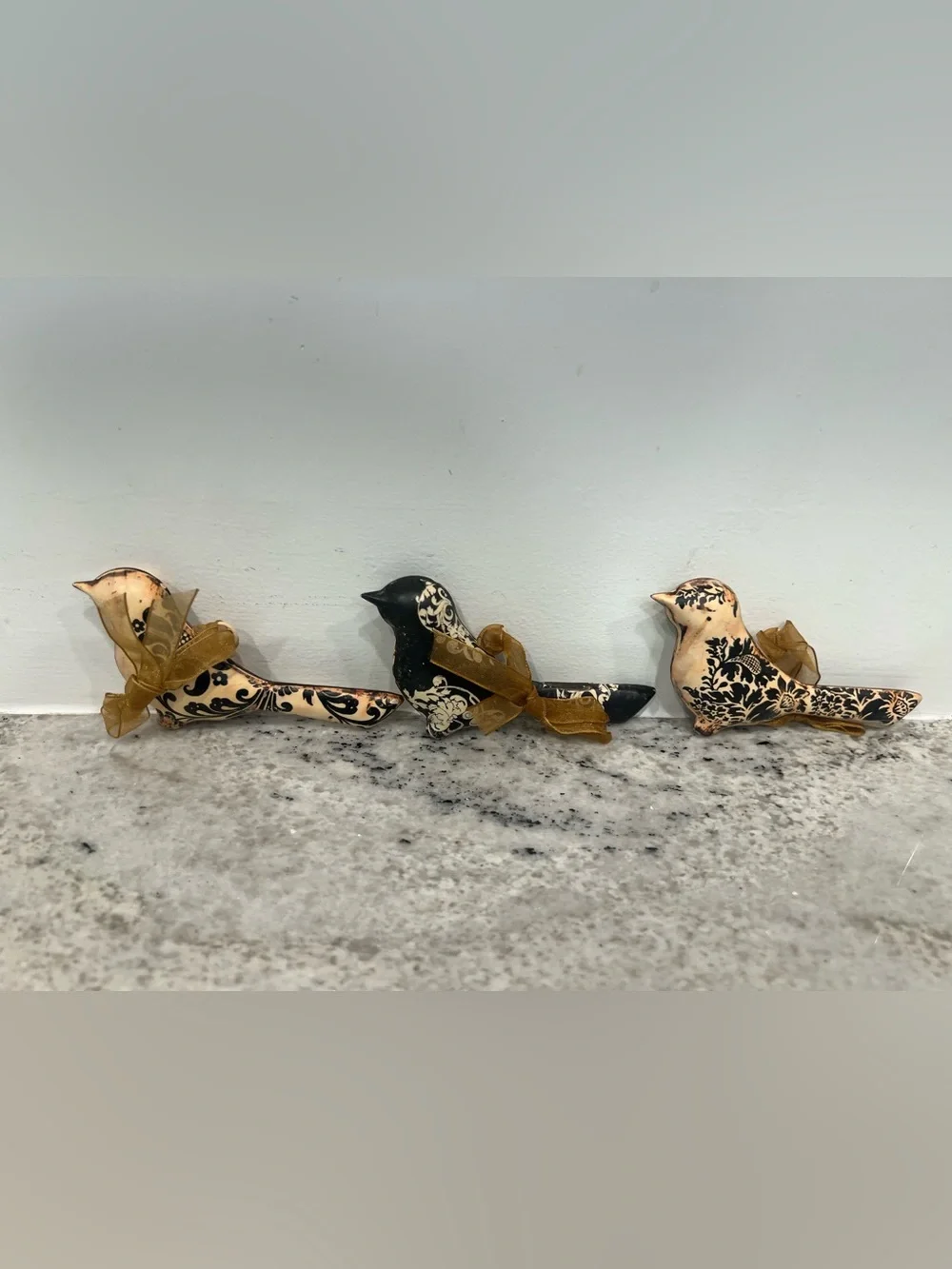 3 Hanging metal birds double sided ornaments